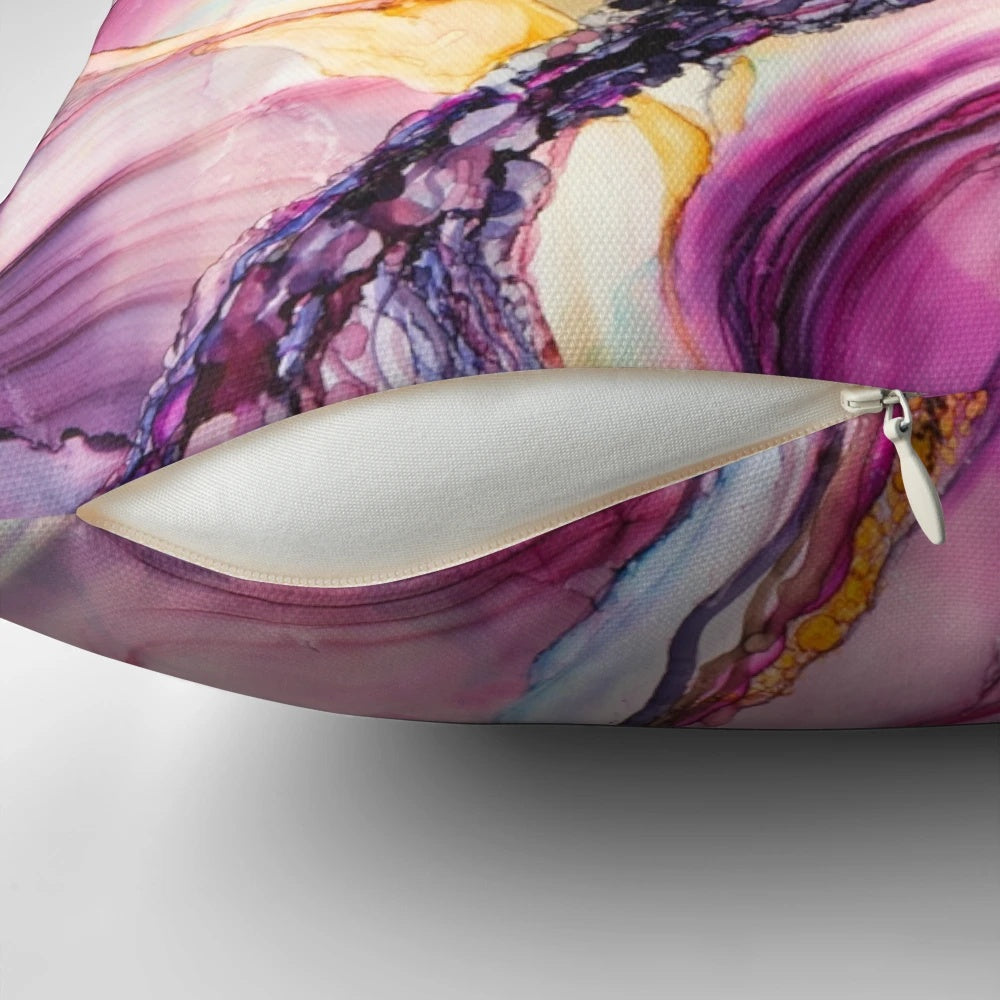 Purple abstract art pillow with organic shapes and textures