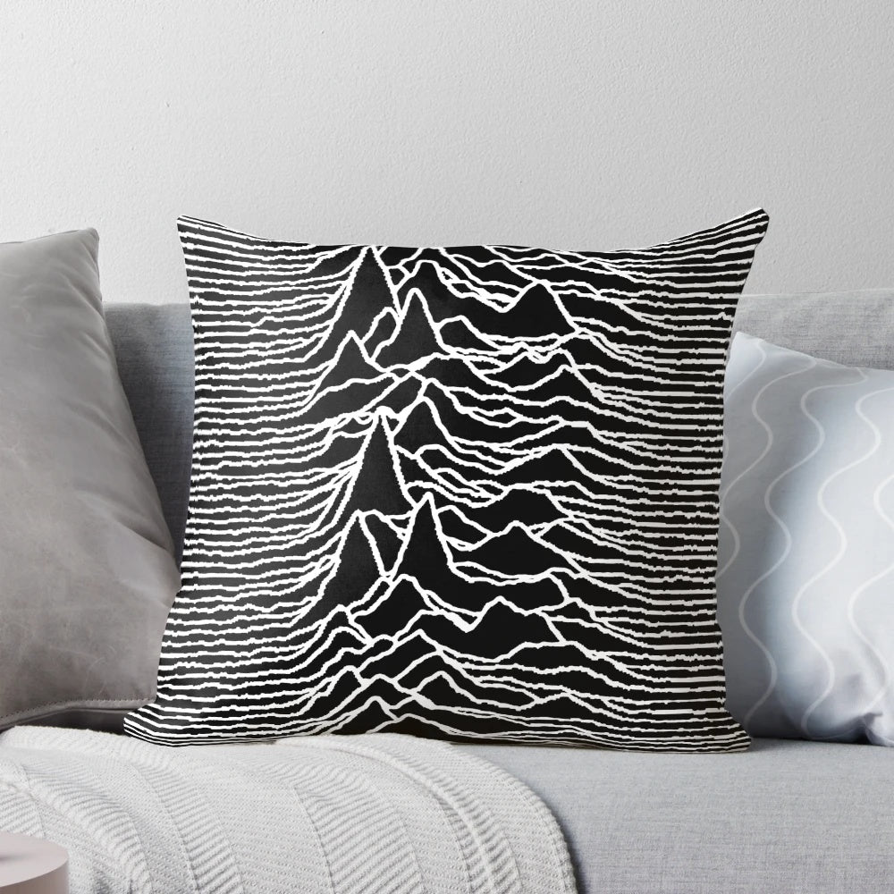 Monochrome wave pattern inspired by the iconic "Unknown Pleasures" album cover, abstract optical art design