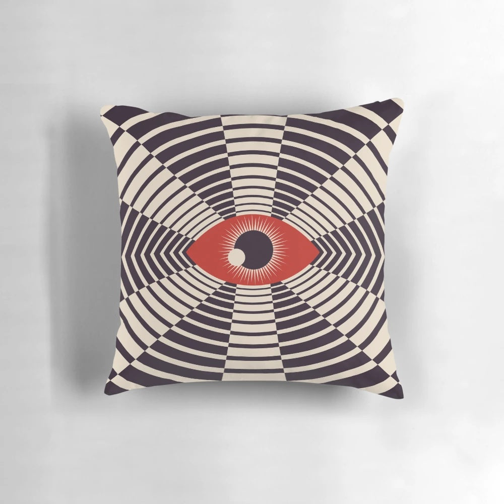 Minimalist all seeing eye pillow with a bold, graphic design