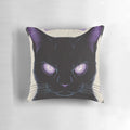Soft, plush pillow featuring a mystical black cat in a starry cosmic backdrop