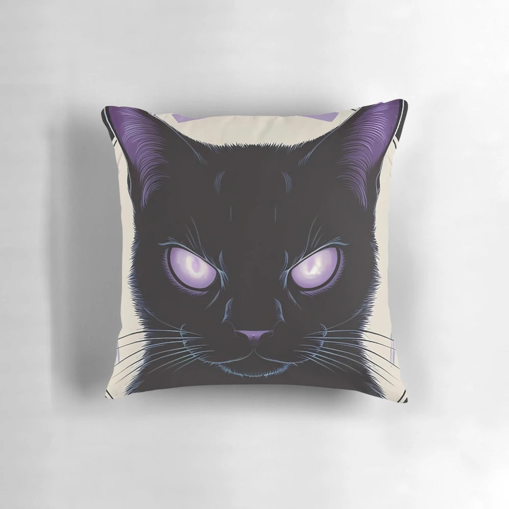 Soft, plush pillow featuring a mystical black cat in a starry cosmic backdrop