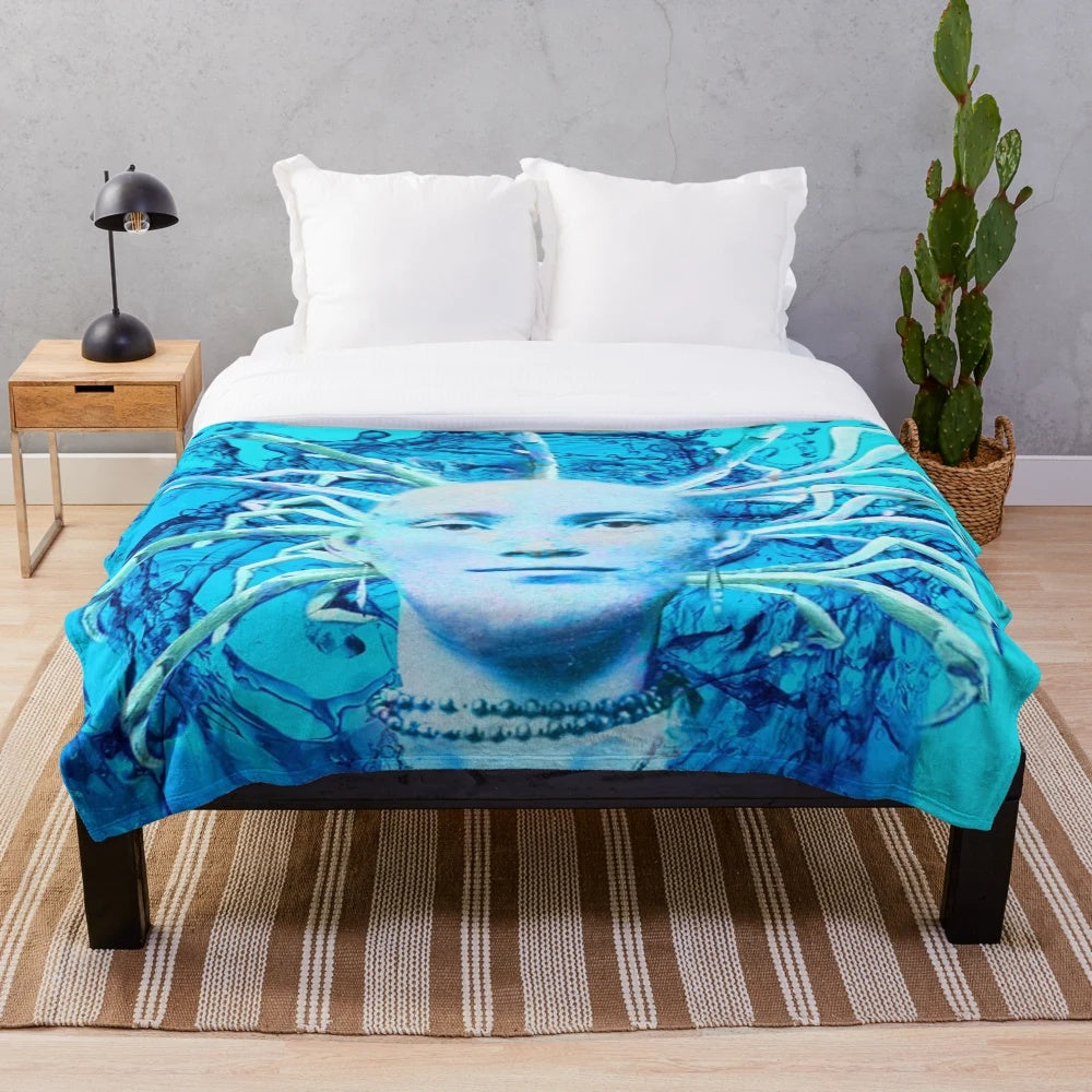 Blue scorpion plush blanket with fantasy and abstract design
