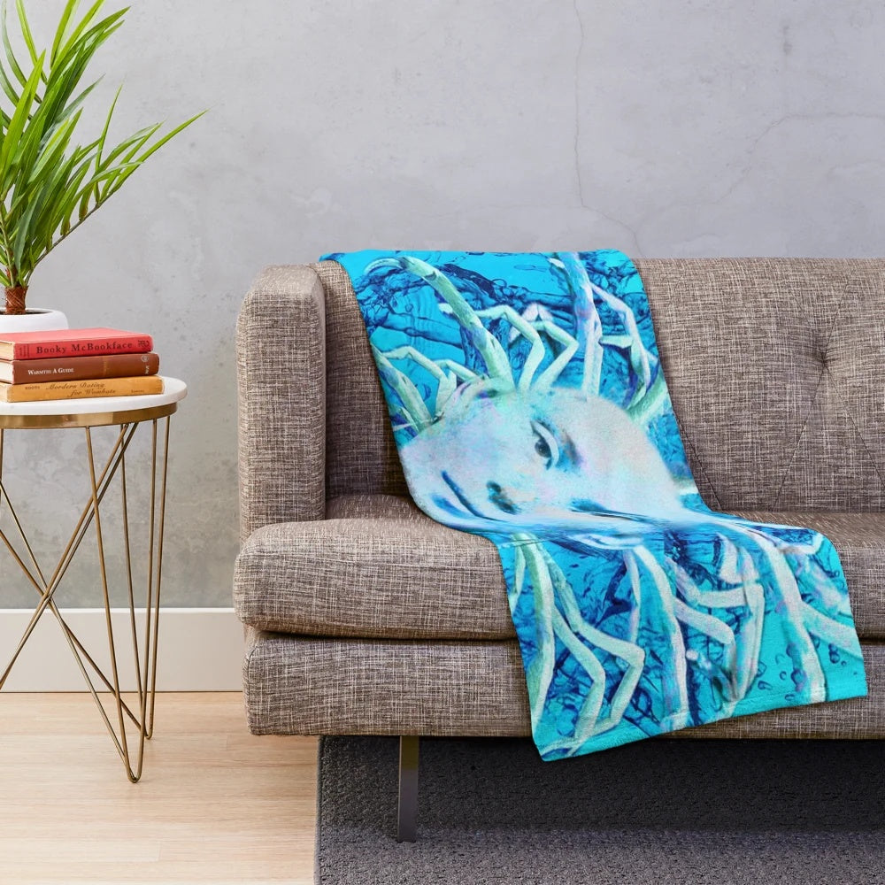 Blue scorpion plush blanket with fantasy and abstract design