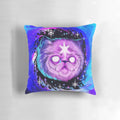 Captivating cat pillow with a cosmic, glowing design