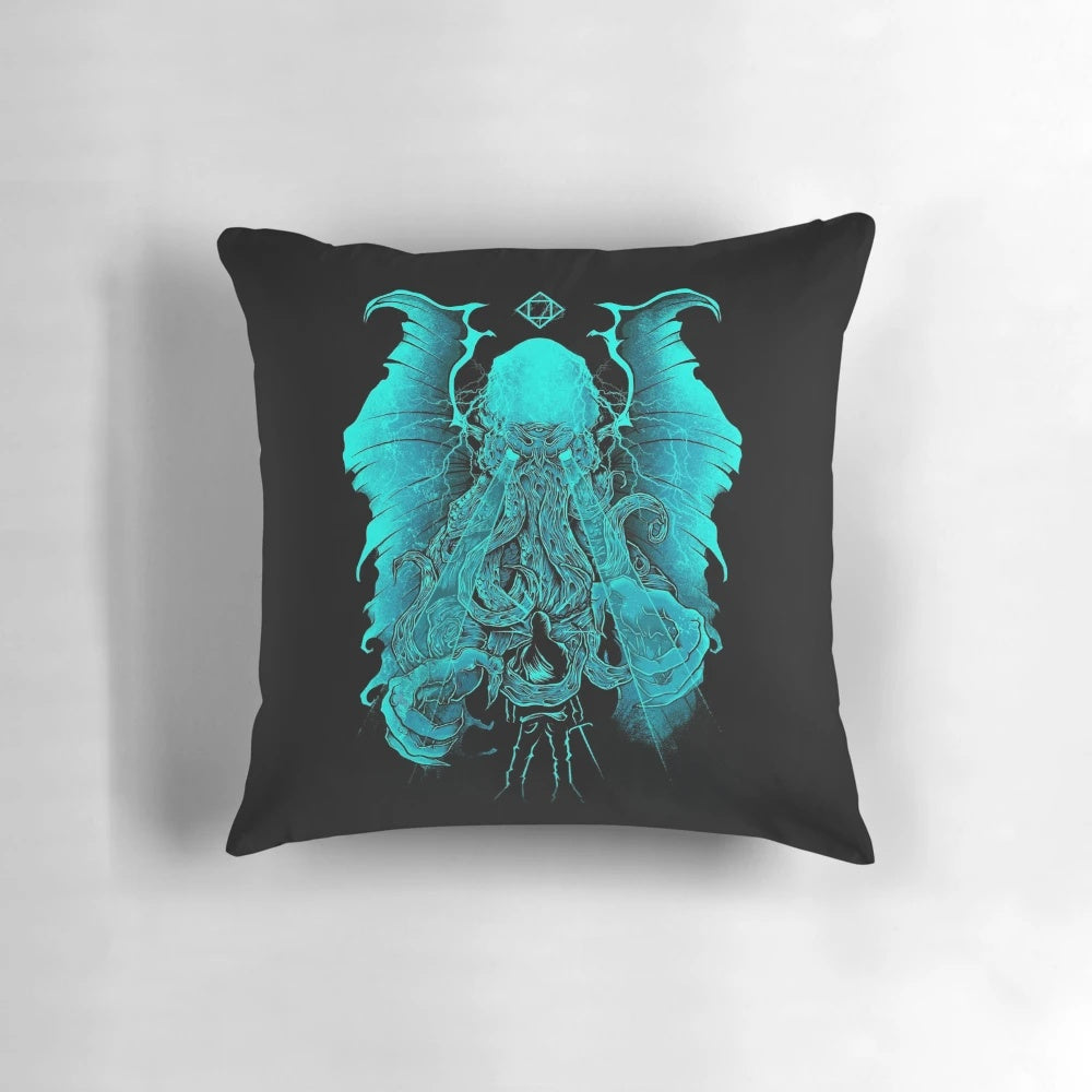 Cthulhu pillow featuring a detailed digital illustration of the iconic sea monster from H.P. Lovecraft's Cthulhu mythos.