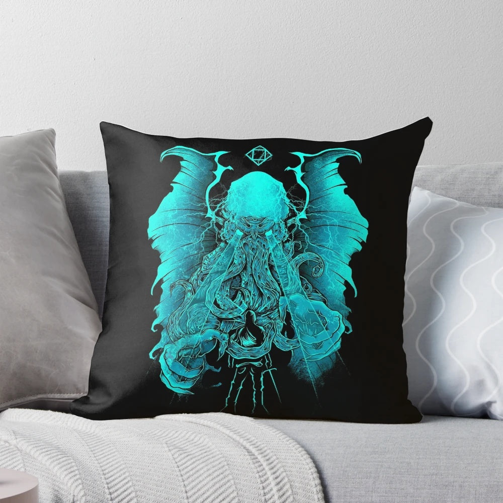 Cthulhu pillow featuring a detailed digital illustration of the iconic sea monster from H.P. Lovecraft's Cthulhu mythos.