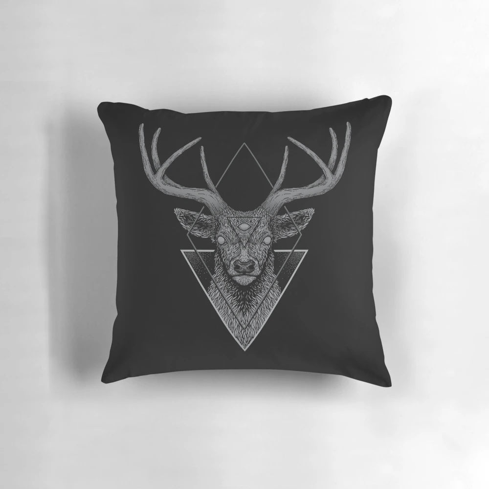 Dark deer geometric pillow with occult and deniart design