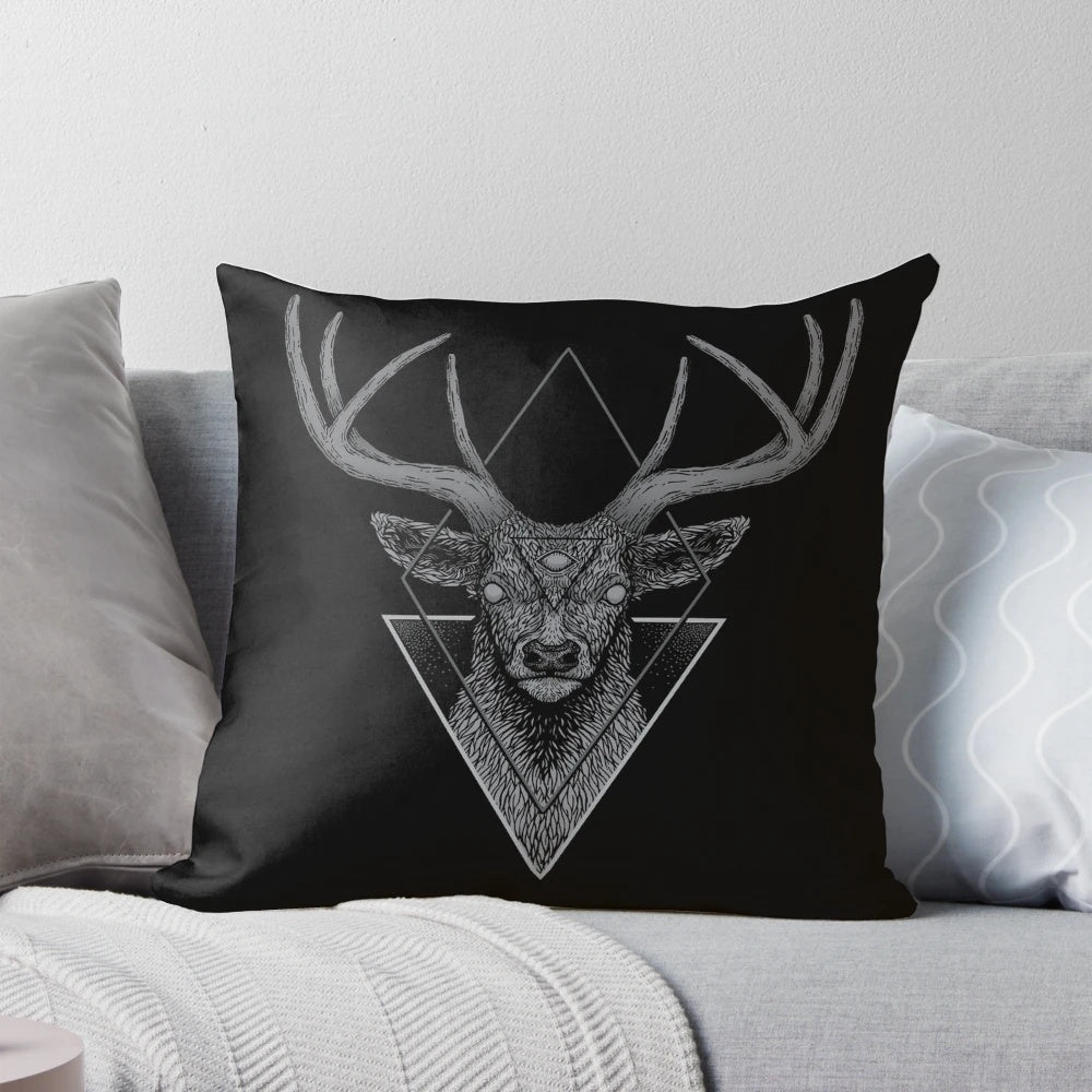 Dark deer geometric pillow with occult and deniart design