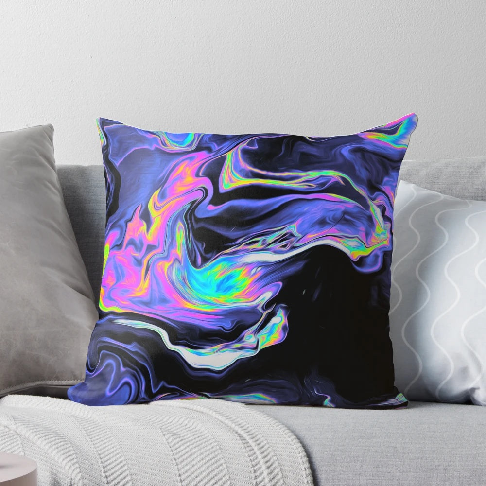 Striking abstract art pillow featuring a mesmerizing blend of colors, textures, and patterns for a modern, minimalist look.