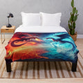 Fire and Water Plush Blanket with Mythical Dragon Design