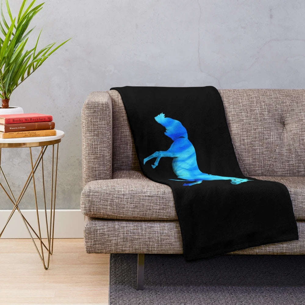 Flaming horse plush blanket with abstract fiery design