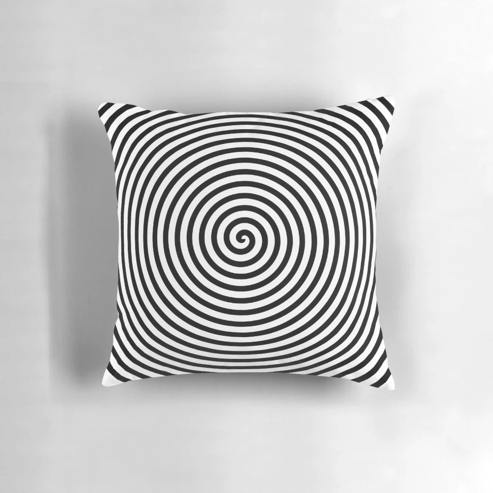 Spiral hypnosis symbol pillow with mesmerizing black and white pattern