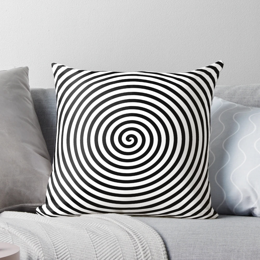 Spiral hypnosis symbol pillow with mesmerizing black and white pattern