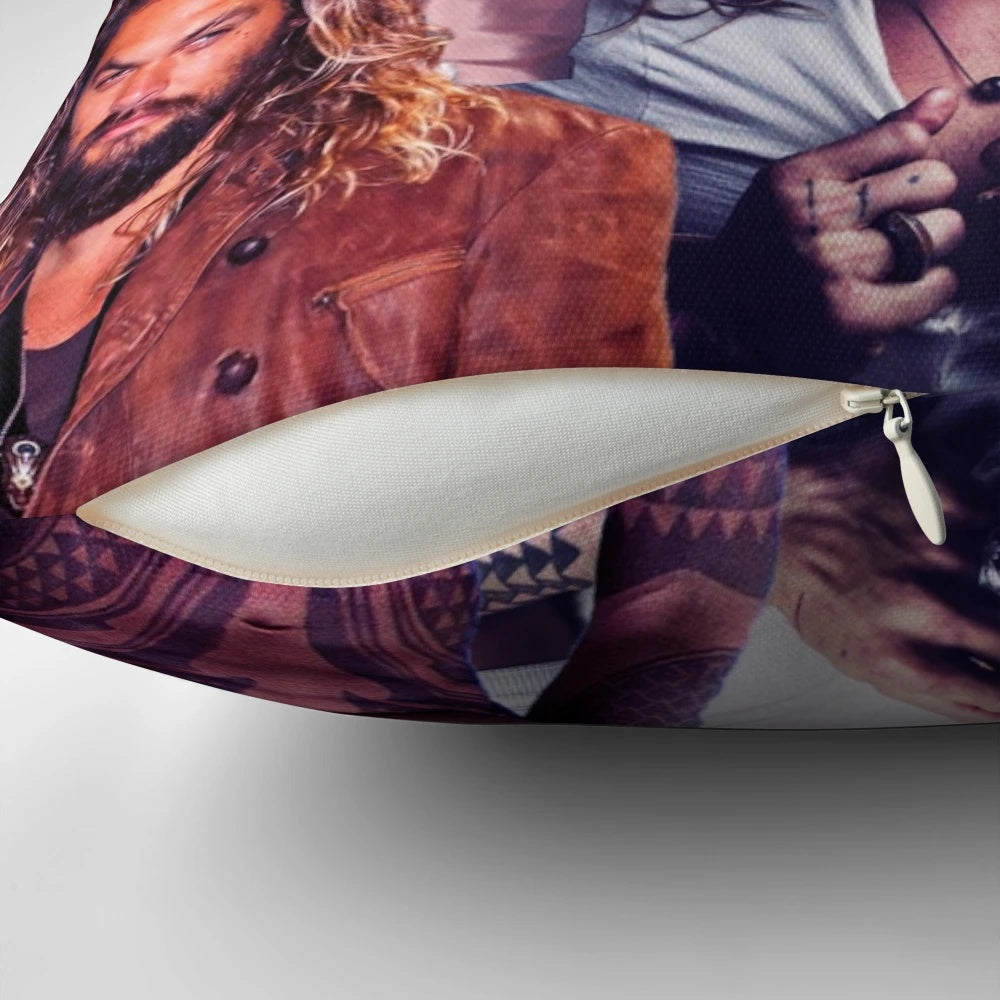 Jason Momoa collage poster featuring the actor in his iconic roles from Game of Thrones, Aquaman, and more.