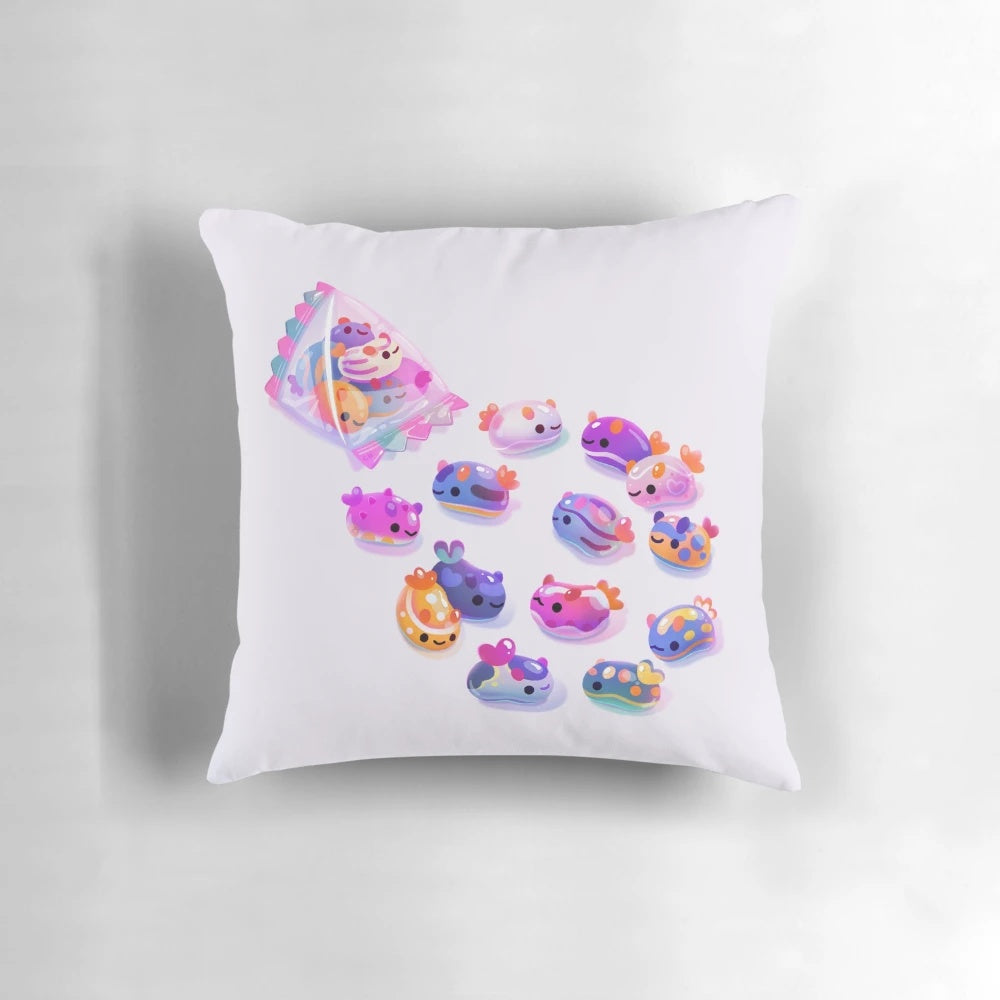 Colorful Jelly Bean Sea Slug Pillow with Vibrant Nudibranch Design