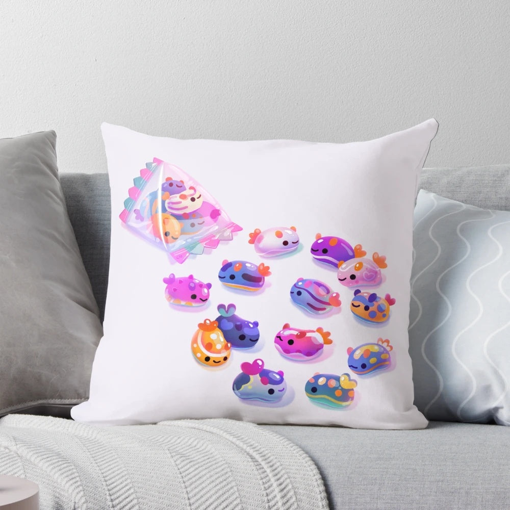 Colorful Jelly Bean Sea Slug Pillow with Vibrant Nudibranch Design