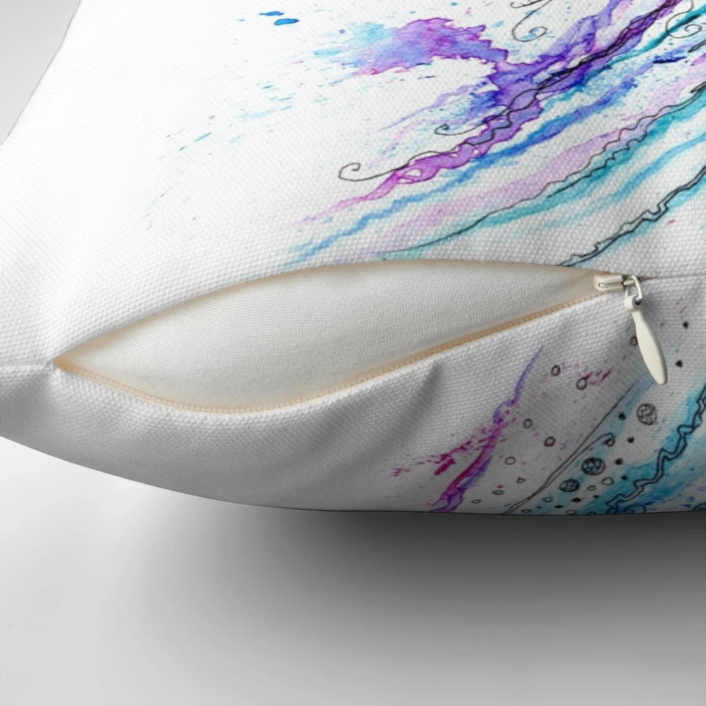 Decorative throw pillow featuring a beautiful jellyfish watercolor and ink painting design