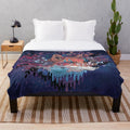 Kitsune plush blanket with psychedelic, celestial design