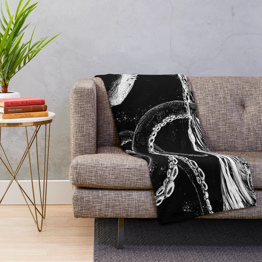 Kraken sea monster graphic plush blanket