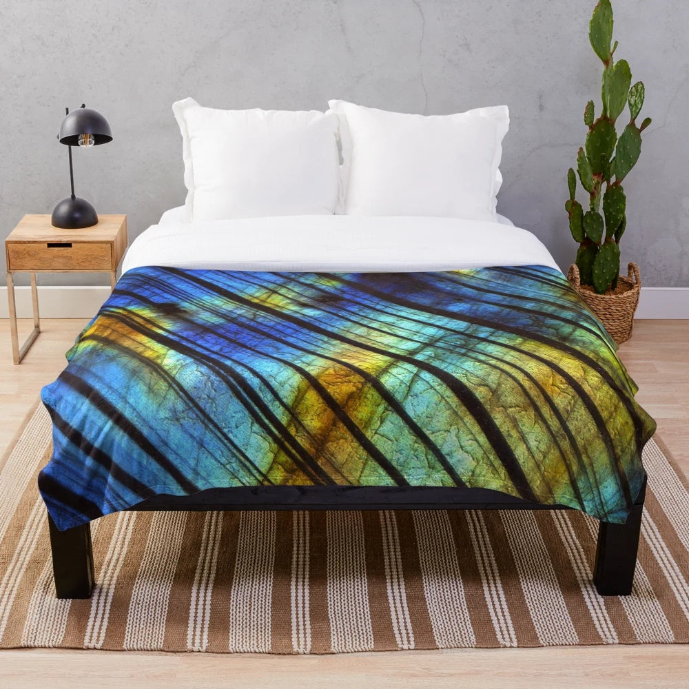 Labradorite crystal plush blanket with abstract design