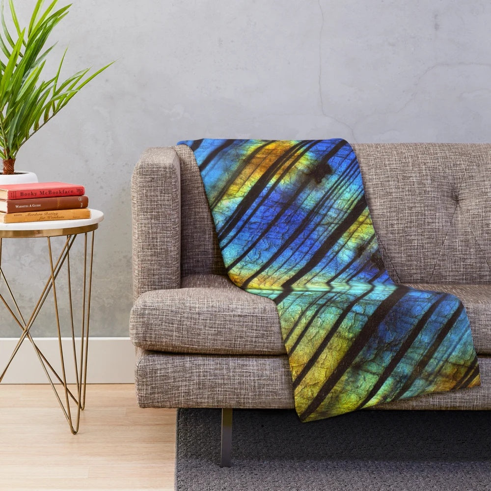 Labradorite crystal plush blanket with abstract design