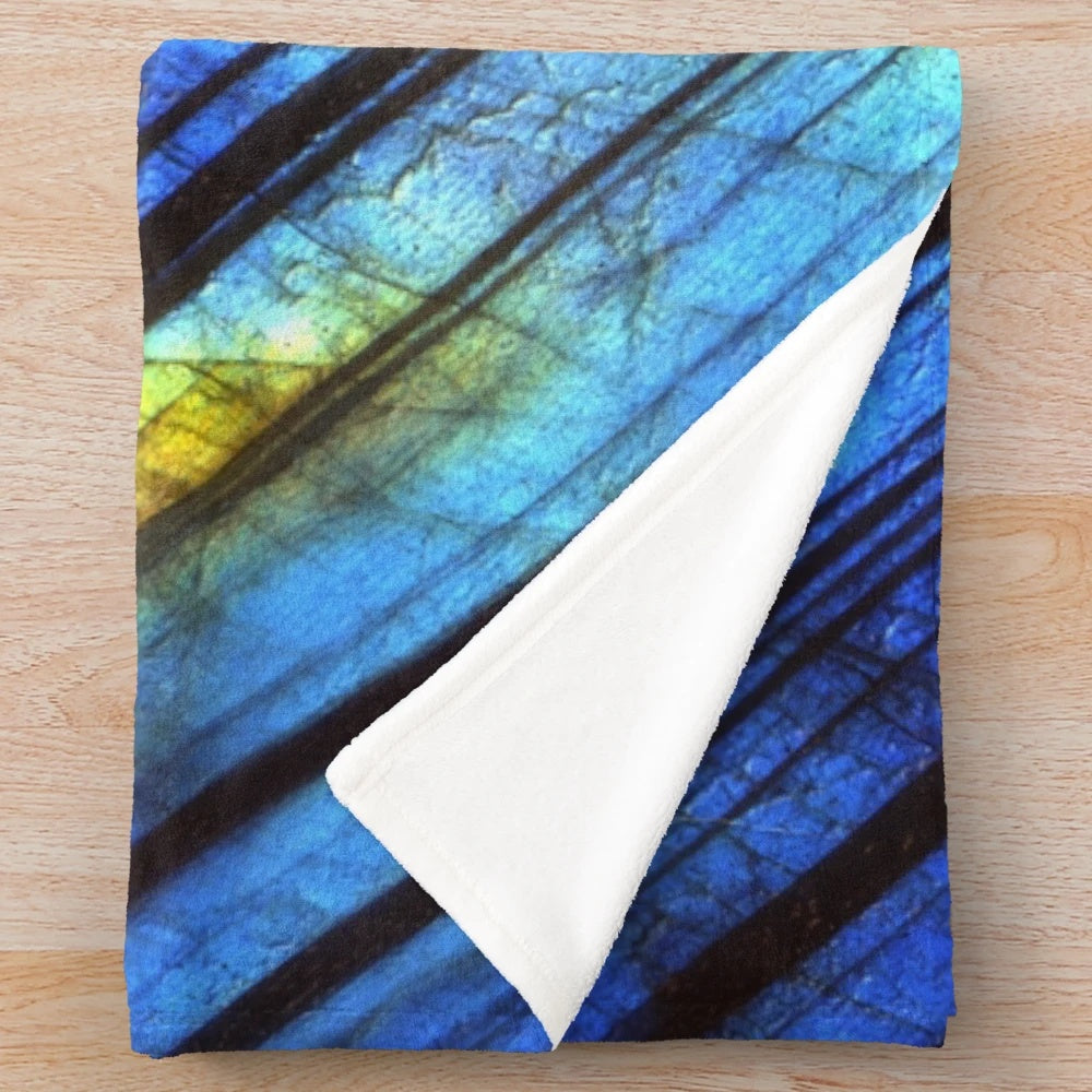 Labradorite crystal plush blanket with abstract design