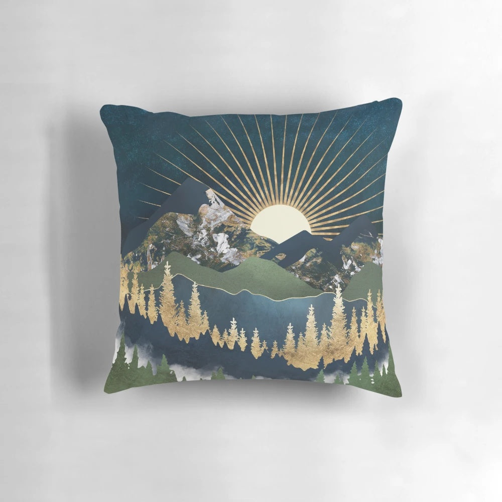 Midnight mountains landscape pillow with abstract, contemporary nature design