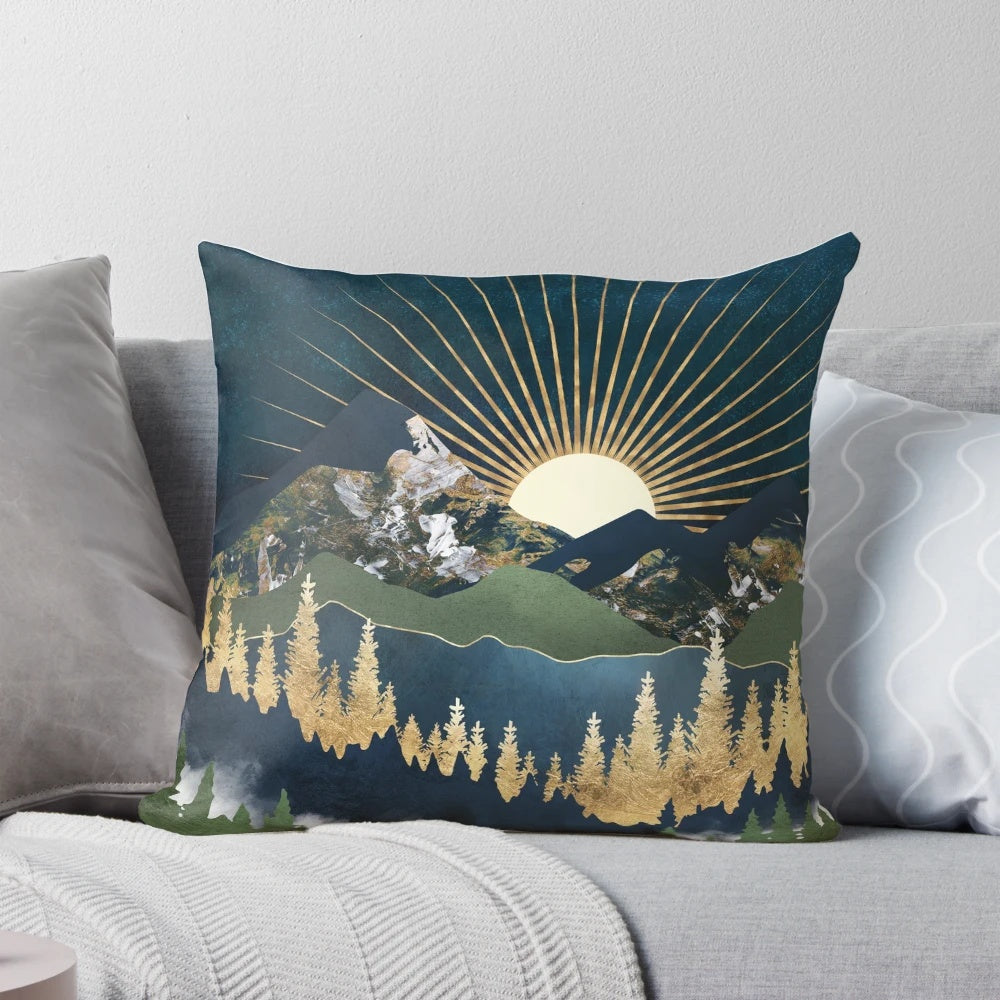 Midnight mountains landscape pillow with abstract, contemporary nature design