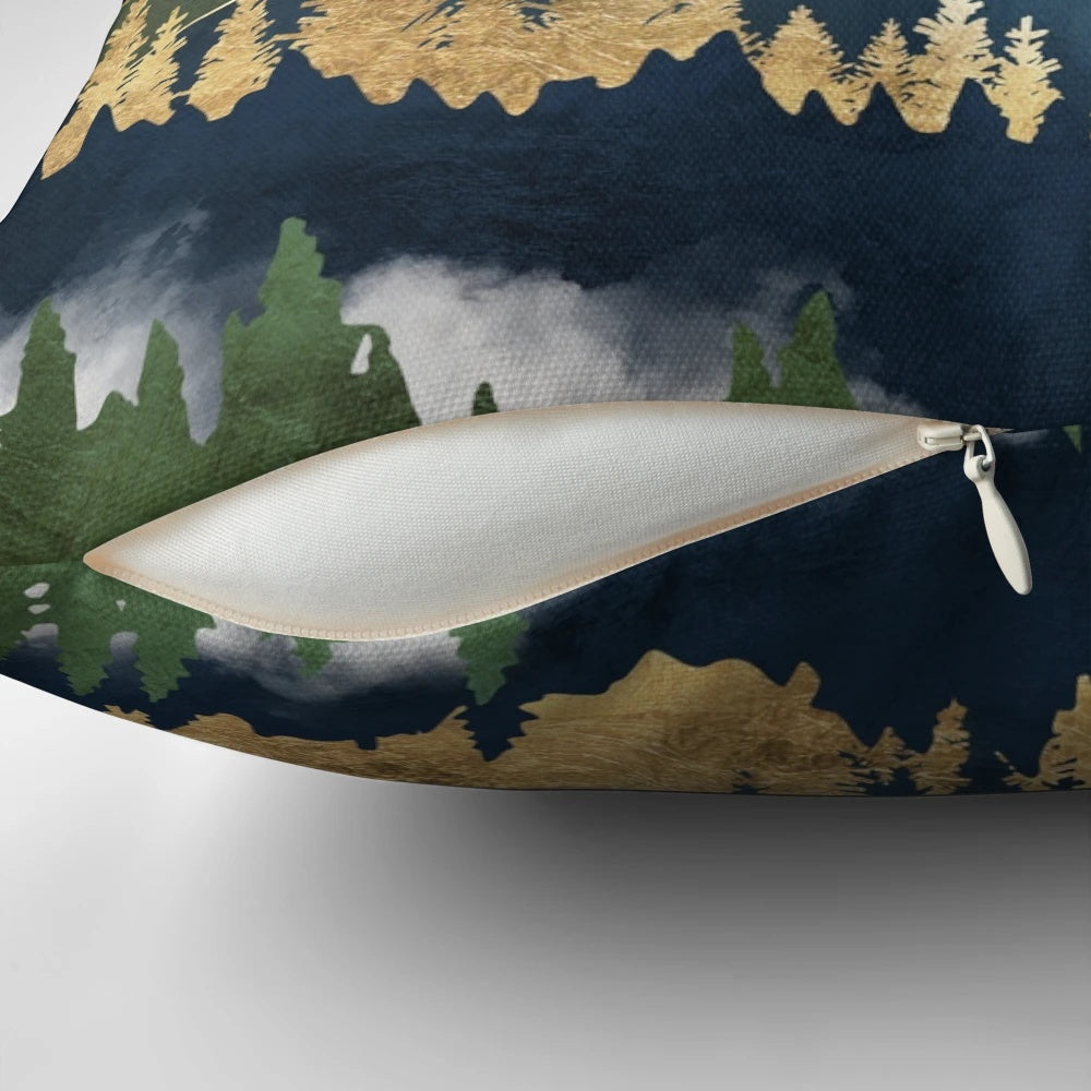Midnight mountains landscape pillow with abstract, contemporary nature design