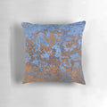 Vibrant "Earth and Sea II" modern abstract art pillow with textured, generative patterns in shades of blue and rust.