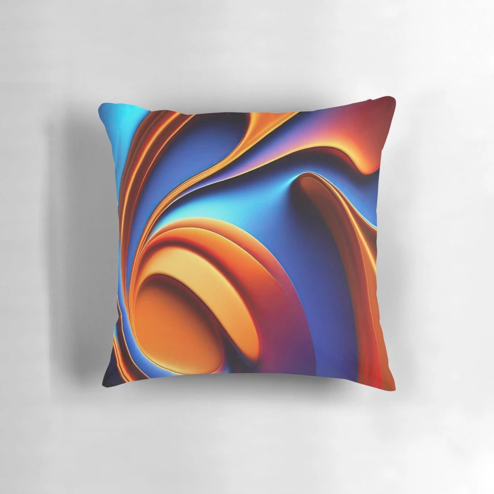 A vibrant and eye-catching abstract blue and orange throw pillow with a cool, contemporary design.