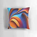 A vibrant and eye-catching abstract blue and orange throw pillow with a cool, contemporary design.