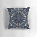 Navy blue and gold abstract optical art decorative round pillow