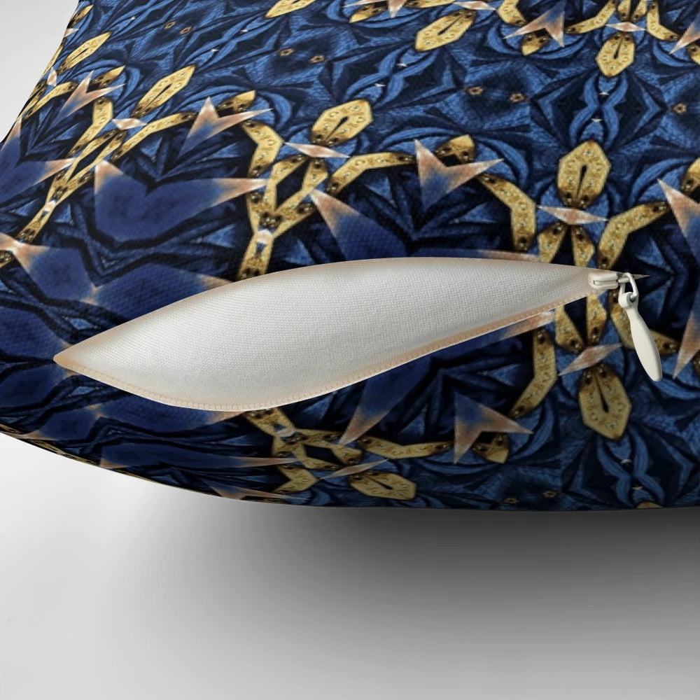 Navy blue and gold abstract optical art decorative round pillow