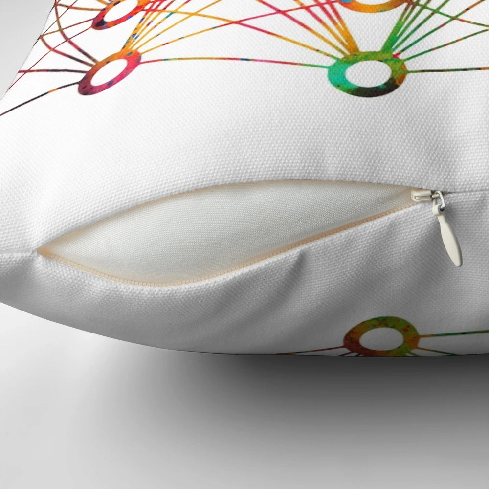Vibrant watercolor neural network art pillow, showcasing the intricate connections of deep learning and artificial intelligence.
