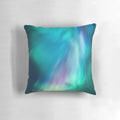 Vibrant northern lights or aurora borealis design on a soft, comfortable pillow.