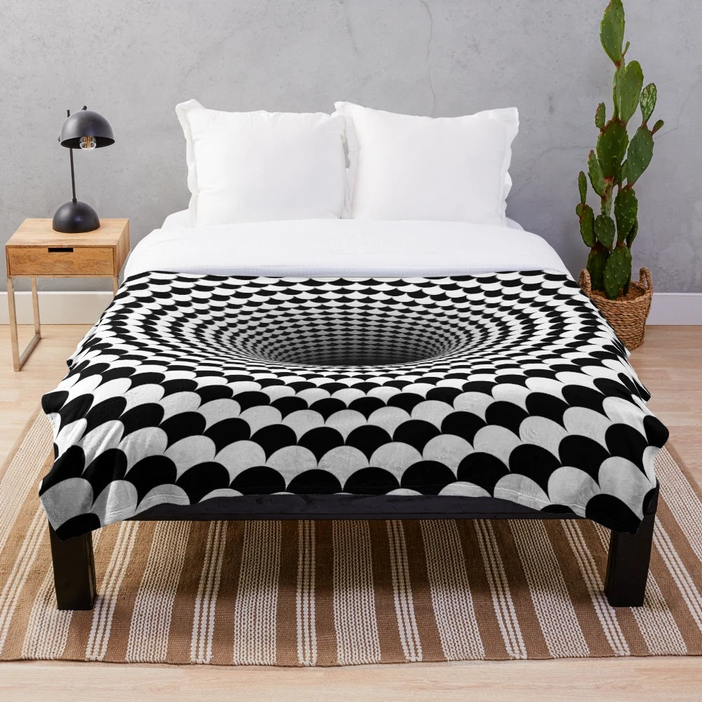 Optical illusion black and white houndstooth pattern plush blanket