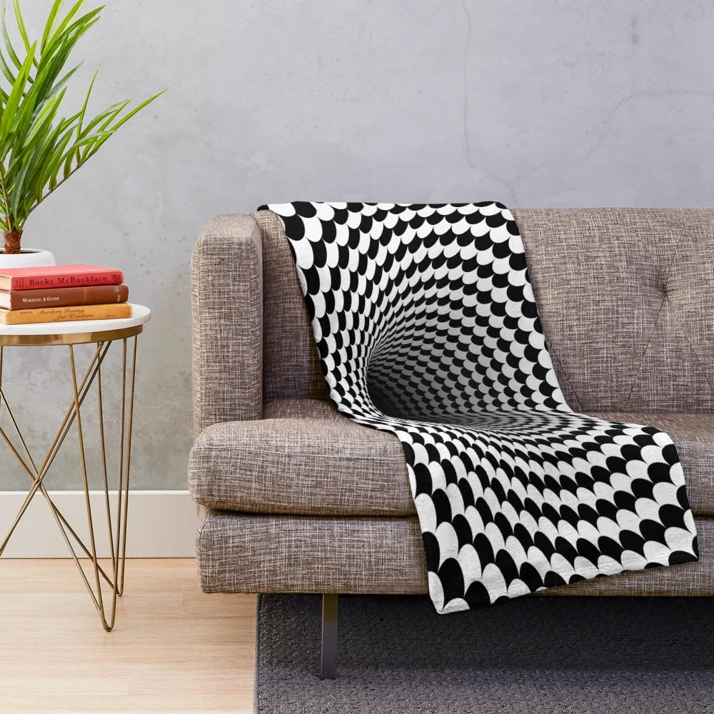 Optical illusion black and white houndstooth pattern plush blanket