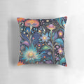 Psychedelic floral fantasy pillow with vibrant rainbow colors and a surreal, magical design.