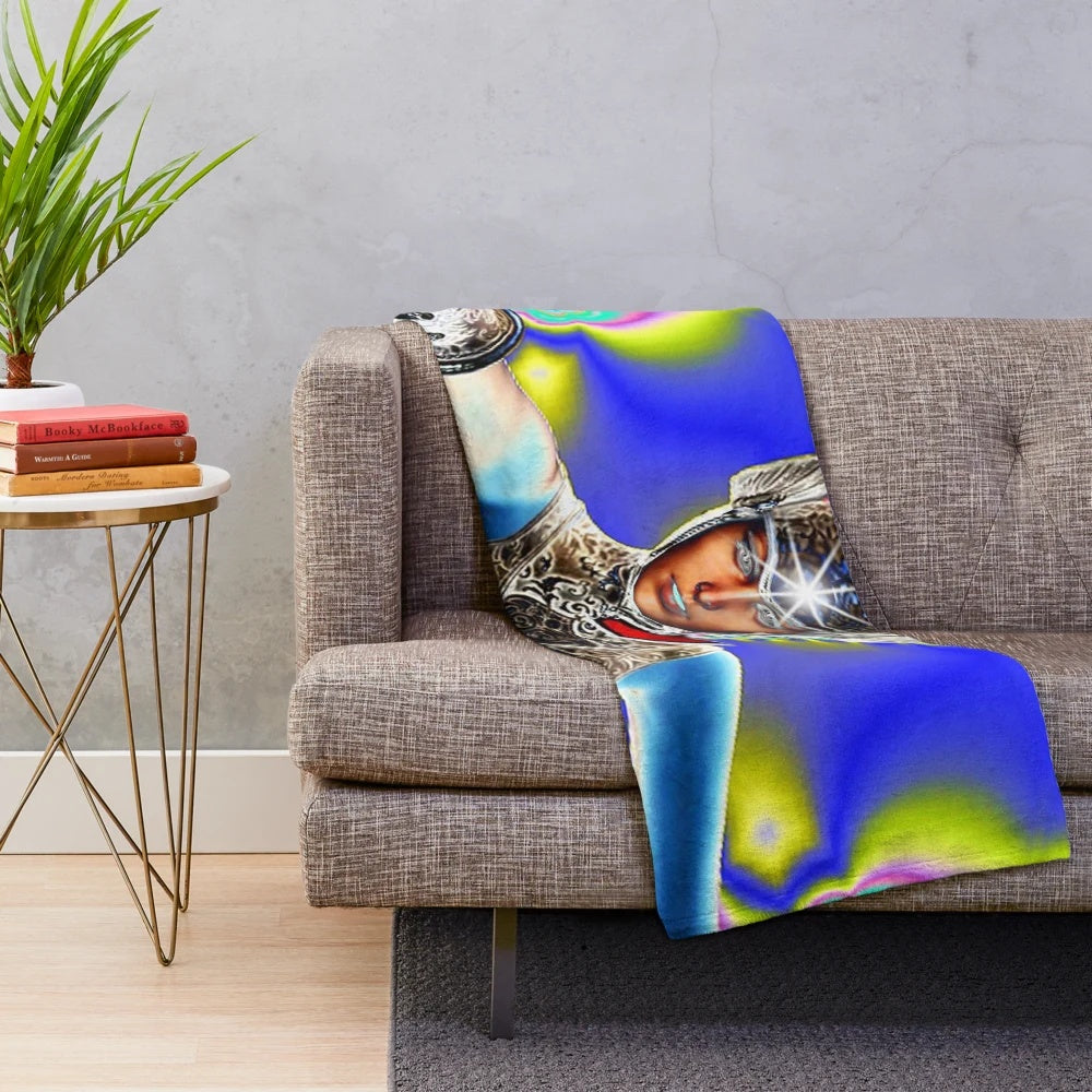 Psychedelic knight in armor plush blanket with nature-inspired abstract patterns