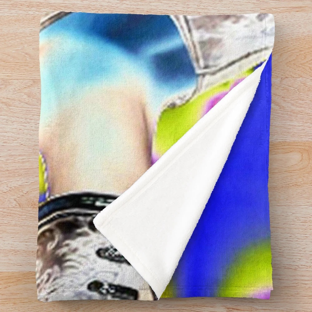 Psychedelic knight in armor plush blanket with nature-inspired abstract patterns