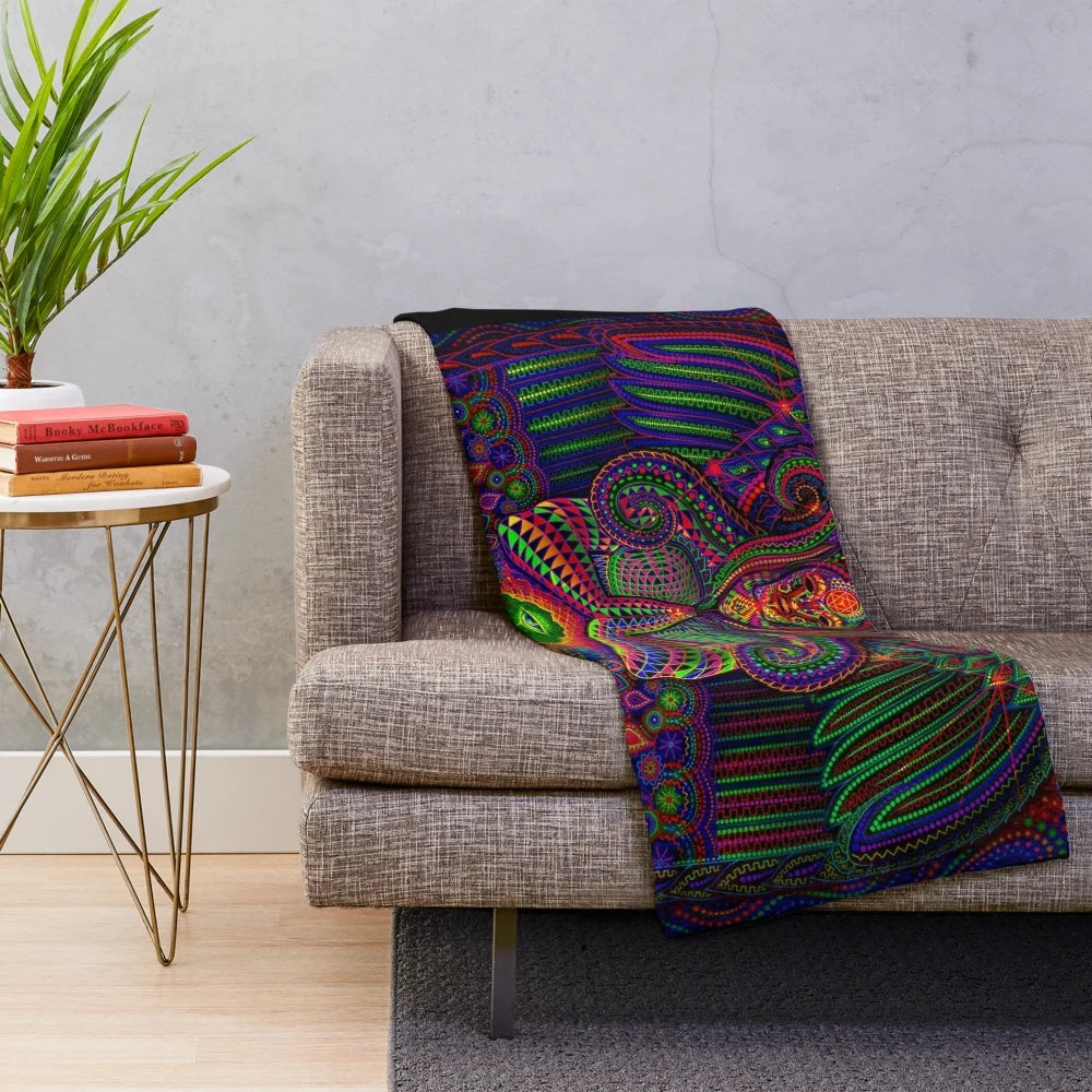 Psychedelic plush blanket with trippy, spiritual design