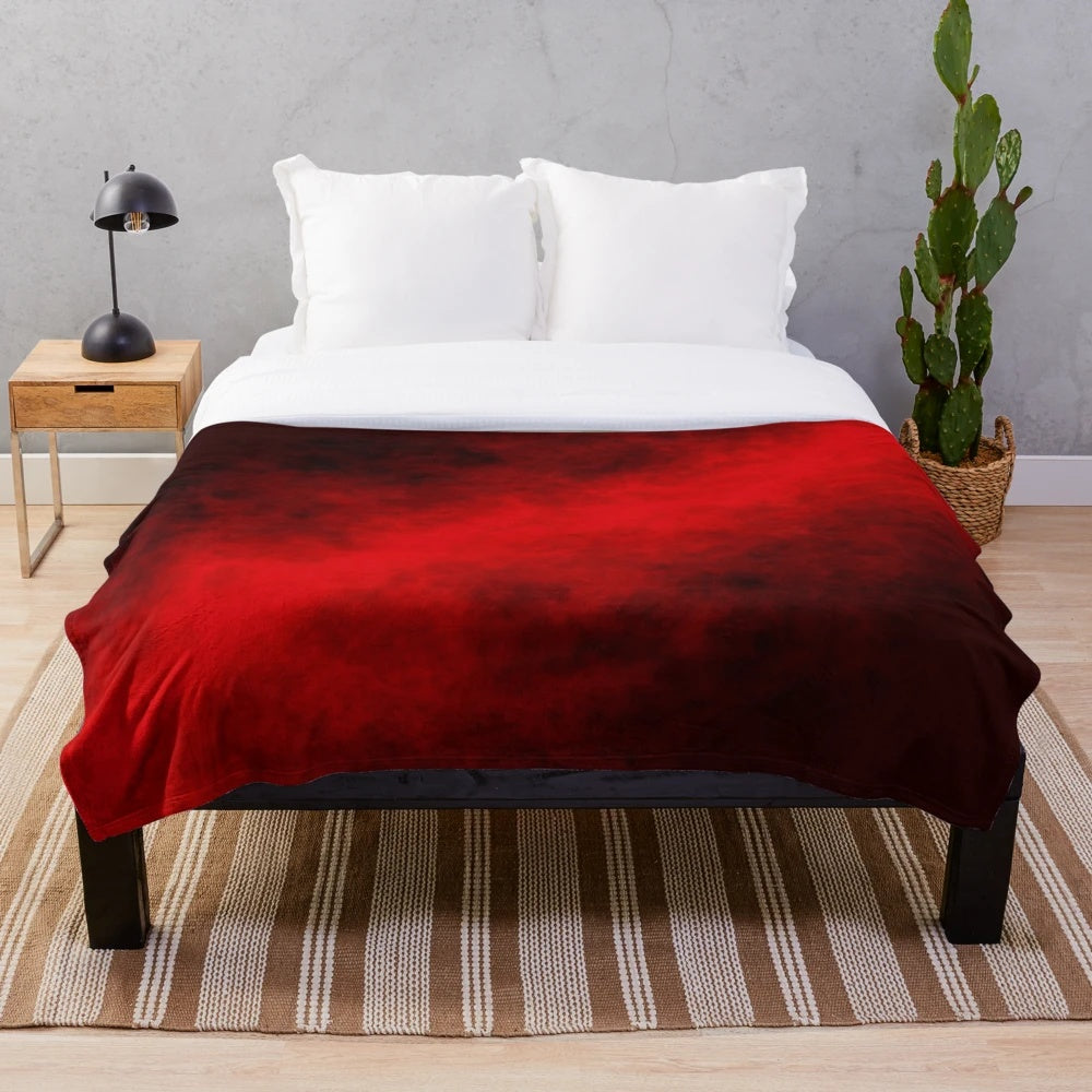 Red smoke patterned plush blanket with abstract design