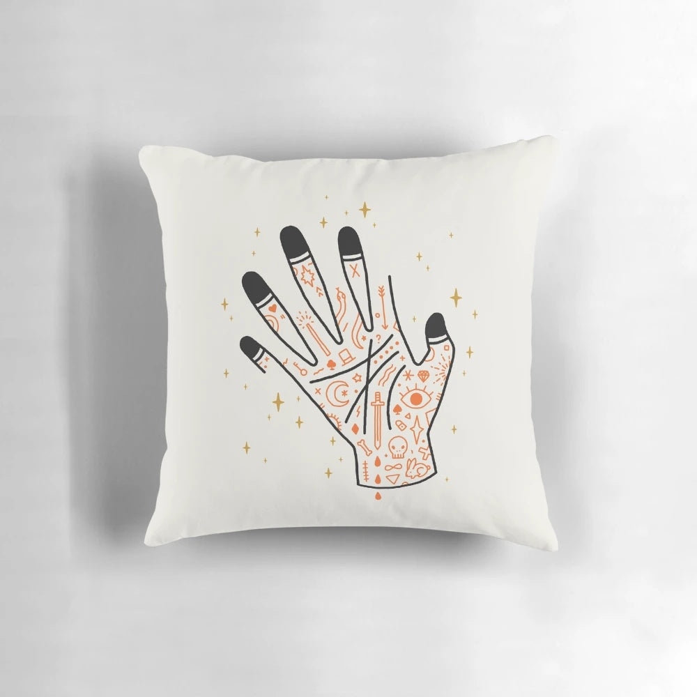 Sleight of hand optical illusion design on a decorative pillow
