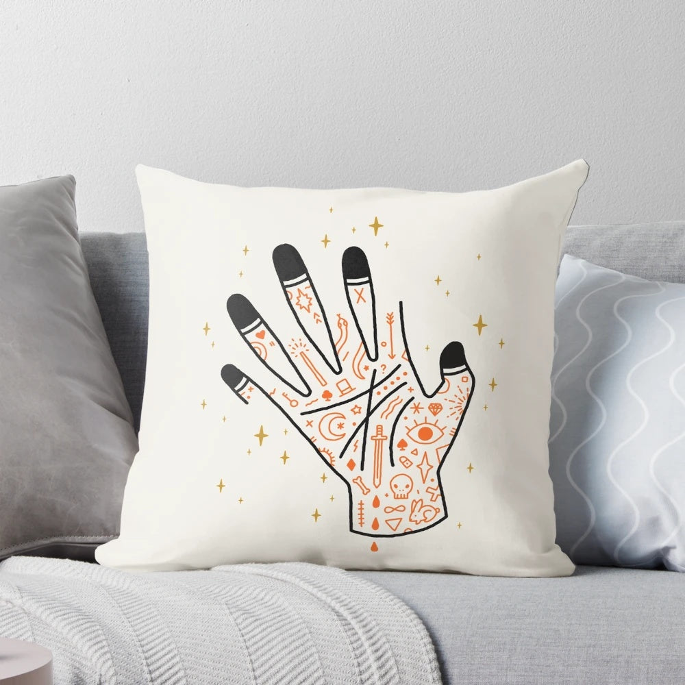 Sleight of hand optical illusion design on a decorative pillow