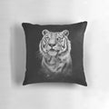 Black and white tiger pillow with a starry night sky background