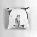 A stunning black and white illustration of a tiger silhouetted against a full moon and starry night sky, printed on a plush pillow.