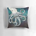 Vibrant watercolor painting of an octopus swimming in the deep blue sea, featuring abstract shapes and colors.