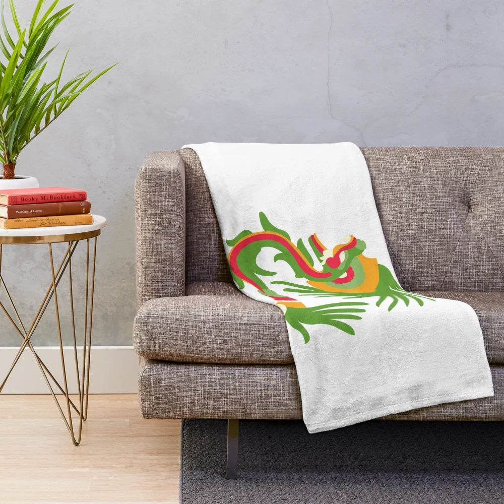 Quetzalcoatl, the feathered serpent deity, featured on a cozy plush blanket inspired by ancient Mesoamerican mythology.