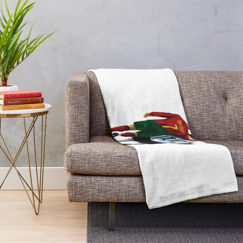 Messi Ronaldo inspired plush blanket with soccer illustration